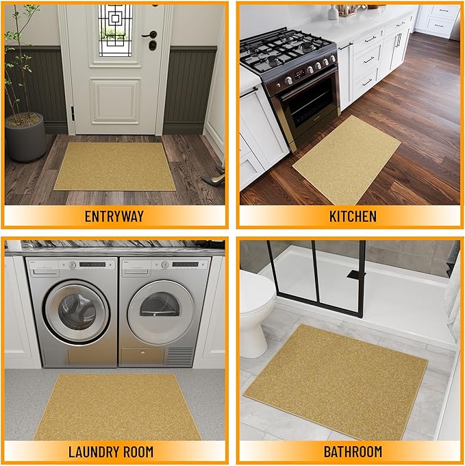 Ottomanson Rugs for Entryway 2'3" x 3' Non Slip Solid Small Area Rugs Durable Front Door Mat Rug Stain Resistant Entrance Rugs for Bathroom Kitchen Bedroom & Living Room, Beige