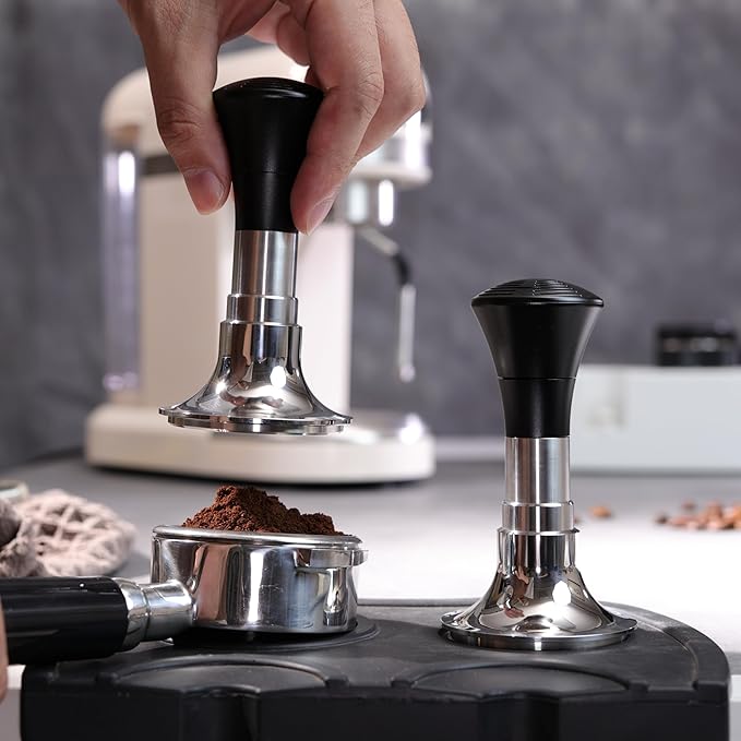 54mm Espresso Tamper【24lb~35lbs Self-Adjustable with Sound Feedback】with Calibrated Spring Loaded for Breville - Self Leveling Stainless Steel Flat Base