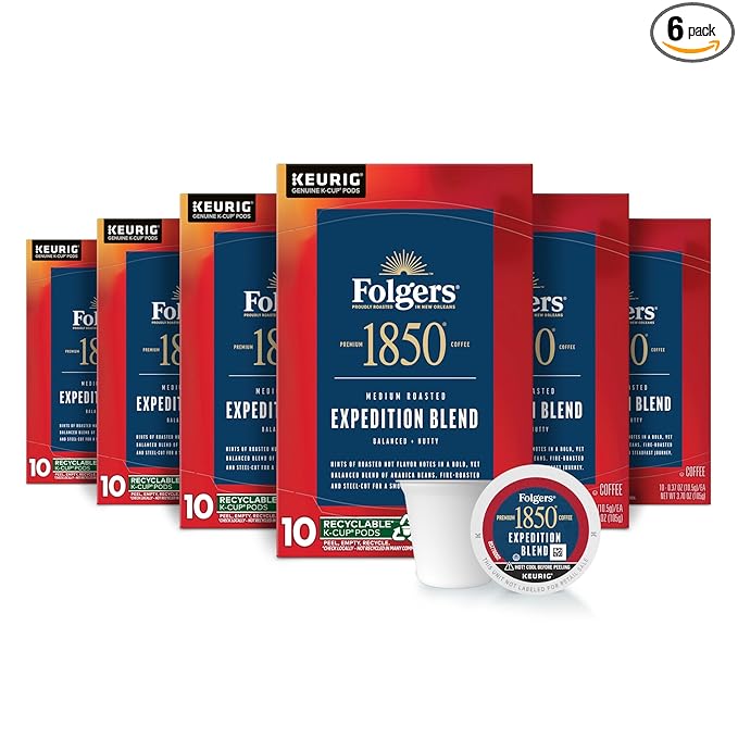 Folgers 1850 Expedition Blend Medium Roast Coffee, 60 Keurig K-Cup Pods