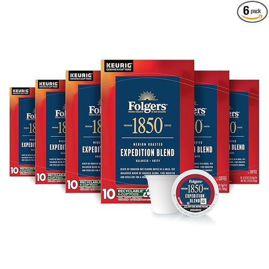 Folgers 1850 Expedition Blend Medium Roast Coffee, 60 Keurig K-Cup Pods