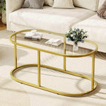 Load image into Gallery viewer, Coffee Table Gold Glass Coffee Tables for Living Room, Oval Table Center Table with Sturdy Metal Frame,Modern Tempered Glass Accent Tables for Bedroom Home Office