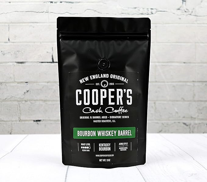 Bourbon Whiskey Barrel Aged Coffee Beans, Ground, Single Origin Colombian Coffee Aged in Kentucky Bourbon Whiskey Barrels - 12 oz Bags