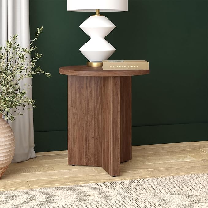 Henn&Hart 20" Wide Round Side Table in Satin Walnut, for Home, Living Room, Bedroom, Entertainment or Office