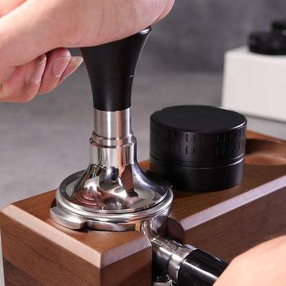 54mm Espresso Tamper with Calibrated Spring Loaded for Ninja Luxe Café/Breville -【24lb~35lbs Self-Adjustable with Sound Feedback】- Self Leveling Stainless Steel Ripple Base - Black