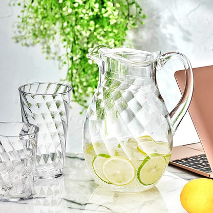 Amazing Abby - Bubbly Whirly - Plastic Pitcher (64 oz, 2 Quart), Clear Water Pitcher with Lid, Fridge Jug, BPA-Free, Shatter-Proof, Great for Iced Tea, Sangria, Lemonade, Juice, Milk, and More