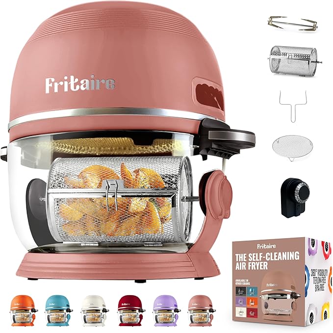Non Toxic Air Fryer™ - Glass AirFryer 5 Quart w/ 360 Visibility, Self-Cleaning, 400F Vortex Air Fryer for Even Cooking, BPA-Free Teflon Free, 6-in-1 Functions, Rotisserie, Roast, Bake, Mauve Rose