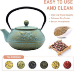 Load image into Gallery viewer, 30.4oz Small Cast Iron Tea Kettle,SECHUDO Tea Pot Coated with Enameled Interior for Loose Tea, Cute Cast Iron Teapot with Stainless Steel Infuser for Stovetop Safe (900ml)