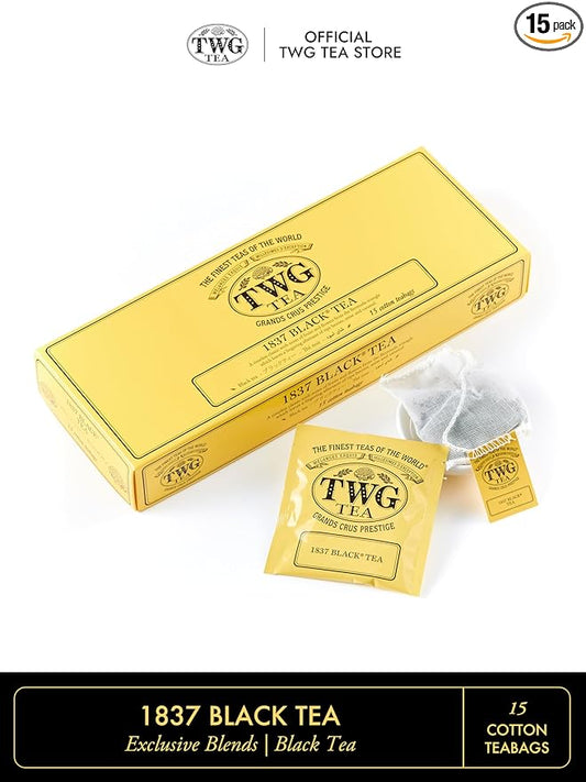 TWG Tea | 1837 Black Tea | Black Tea | Fruits & Flowers | 15 Hand Sewn Cotton Tea Bags | Gift Set