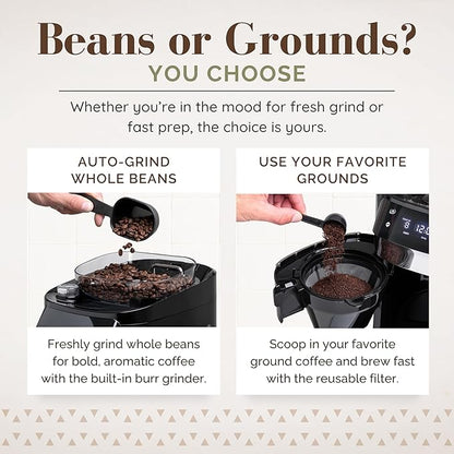 12-Cup Digital Drip Coffee Maker with Built-In Burr Grinder | Programmable Coffee Machine | Reusable Filter and Refillable Water Tank | Warming Plate with Glass Coffee Pot