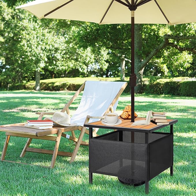 LZRS Adirondack Square Outdoor Side Table with Umbrella Hole, Pool Composite Patio Table,HDPE End Tables for Backyard,Pool, Indoor Companion, Easy Maintenance & Weather Resistant(Teak)