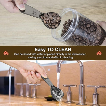 Stainless steel coffee scoop 2-piece set (1 tbsp, 2 tbsp) durable Tablespoon, ergonomic measuring spoon, Suitable for small and large jars，short-handled spoon (Black)