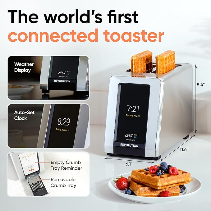 Revolution R180 Connect Smart Toaster Bundle with Toastie Press – Touchscreen, 2-Slice Wide Slot, InstaGLO Tech – Toast Bread, Bagels, Waffles, Muffins, Tortillas, Pastries – Black