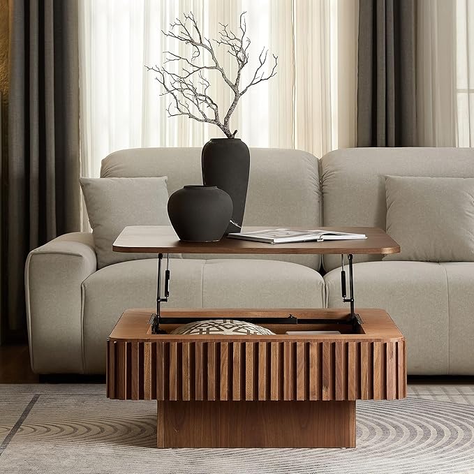 KEVINSPACE Lift Top Coffee Table Square Coffee Tables for Living Room Furniture Small CoffeeTable with Large Hidden Storage Center Table Mid Century ModernTable Rustic Walnut 35.43" W x14.57-24.5" H