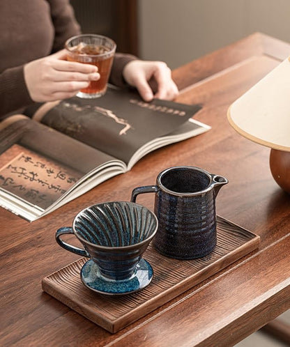 Pour Over Coffee Maker,Ceramic Coffee Maker With 40 pcs V60 Paper Filter，15oz/450ml Pour Over Coffee Dripper (Starry Blue, V02)