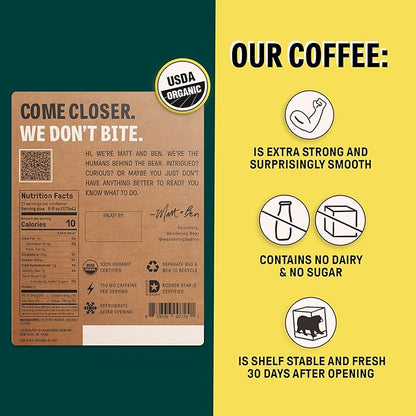 Wandering Bear Straight Black Organic Cold Brew Coffee On Tap, 128 fl oz (1 gallon) - Extra Strong, Bold, Smooth, Unsweetened, Shelf-Stable, Ready to Drink, 100% Organic Iced Cold Brewed Coffee Drinks