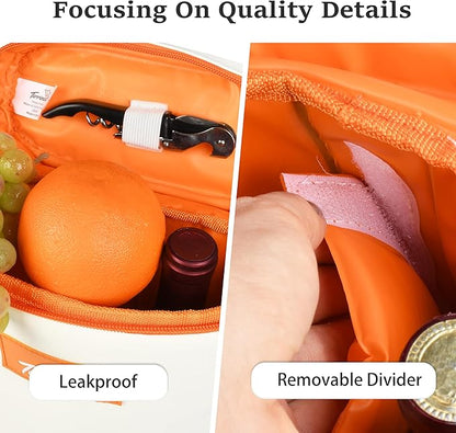 Tirrinia 2 Bottle Wine Gift Tote Carrier - Leakproof & Insulated with large pockets Wine Cooler Bag for Travel, Wine Tasting, Party, Dinner, Great Gift for Wine Lover,White Orange