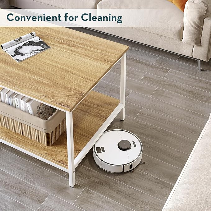 SAYGOER Coffee Table with Storage 2-Tier Industrial Center Table for Living Room, Rectangle Wood Table for Small Spaces Apartment Home Office, Oak White