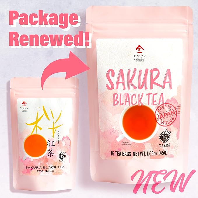 YAMASAN KYOTO UJI Sakura Japanese Loose Leaf Black Tea Bag 3g×15bags,Cherry Blossom Flavored Tea, Blended with cherry leaves (Pack of 2)
