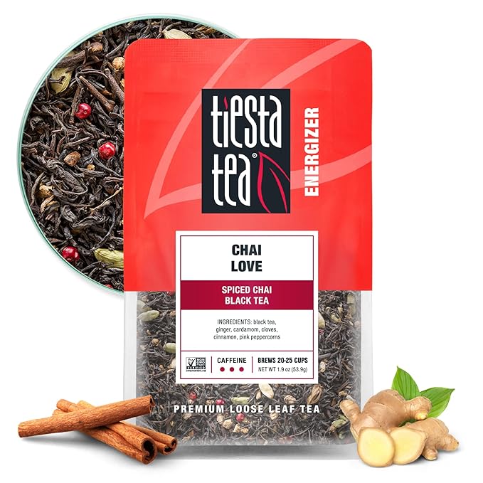 Tiesta Tea - Chai Love, Loose Leaf, Spiced Chai Black Tea, Premium Blend, High Caffeinated Black, Make Hot or Iced Brews Up to 25 Cups, 1.9 Ounce Resealable Pouch