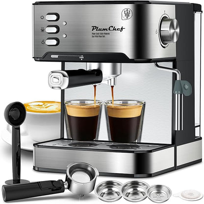 20 Bar Espresso Machine with Milk Frother, Dual Shot, ESE Pod Compatible, 56 OZ Removable Water Tank for Home Barista,Silver