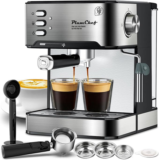 20 Bar Espresso Machine with Milk Frother, Dual Shot, ESE Pod Compatible, 56 OZ Removable Water Tank for Home Barista,Silver