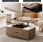 Load image into Gallery viewer, homary Lift-Top Coffee Table with Hidden Storage, 3-in-1 Modern Folding Center Table with 4 Stools, Casters, and Lockable Wheels – Convertible Dining &amp; Office Table for Living Room (Walnut)