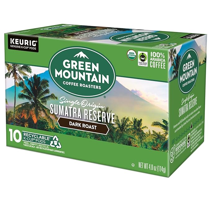 Green Mountain Coffee Roasters Sumatra Reserve, Keurig Single Serve K-Cup Pods, Dark Roast Coffee, 60 Count, (6 Packs of 10)