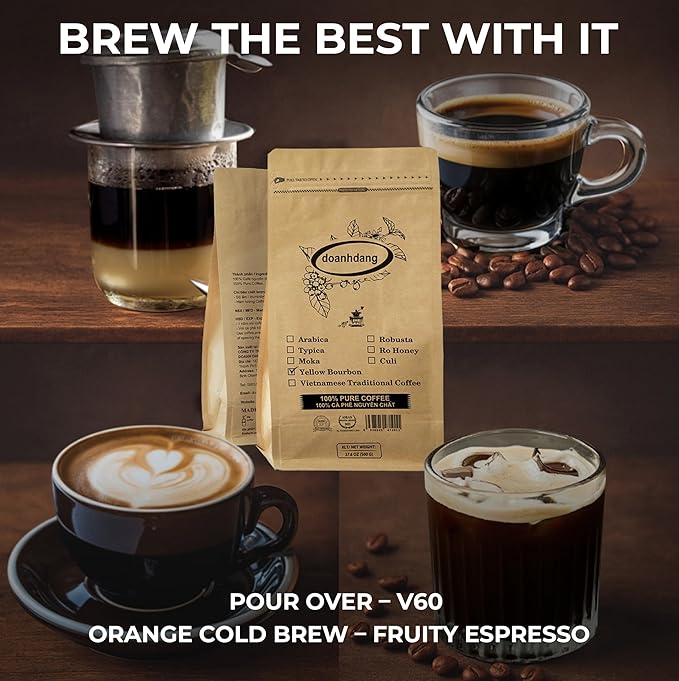 doanhdang - 17.6 Oz Premium Yellow Bourbon Whole Bean Coffee, 100% Medium Roast, Rich Flavor for Espresso Shot and Brew, Origin from Vietnam, Whole Med Roast Beans