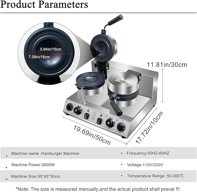 Ice Cream Burger Maker,double UFO Burger Maker,180°Rotating Ice Cream Filling Waffle Maker,Hamburger Waffle Maker Sandwich Press Non-stick Panini press waffle machine 2600W Gelato Panini Press machine