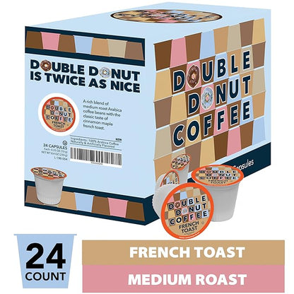 Double Donut Coffee French Toast Flavored Coffee in Recyclable Single Serve Pods, French Toast Flavor for the Keurig K Cups Brewer, from Double Donuts, 24 Cups