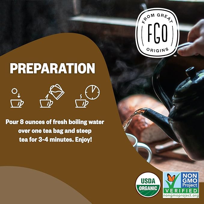 FGO Organic Pu'erh Tea, 100 Count, Eco-Conscious Black Tea Bags, Resealable Bag, Packaging May Vary (Pack of 1)