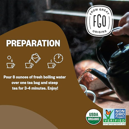 FGO Organic Pu'erh Tea, 100 Count, Eco-Conscious Black Tea Bags, Resealable Bag, Packaging May Vary (Pack of 1)