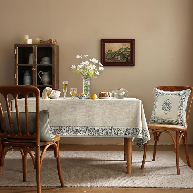 Designer Vintage Linen Elegant Long Tablecloth Rectangular,Chinoiserie Floral Table Cloth,Durable Decor Table Cover for Dining Thanksgiving Kitchen Christmas,63"*102"-Segerman B