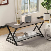 SENIG Coffee Table with Storage Shelf, Industrial Metal Wood Living Room Tables, Rectangle Center Table 39 Inch, Vintage Simple 2 Tier Cocktail Table, Grey