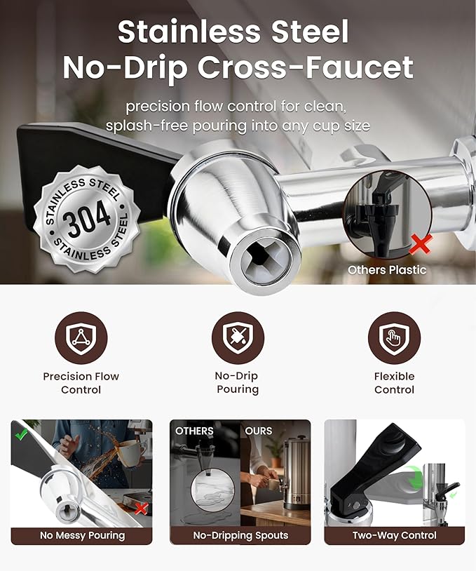 Commercial Coffee Maker 50-Cup Percolator Coffee Pot Electric Dispenser with Double Wall Stainless Steel Anti-Spill, 8L Large Fast Brew Hot Water Urn for Tea Church Events Easy Cleaning