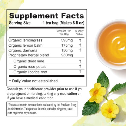 Numi Organic Tea Damiana Uplift, 48 Herbal Tea Bags for Energy and Wellness