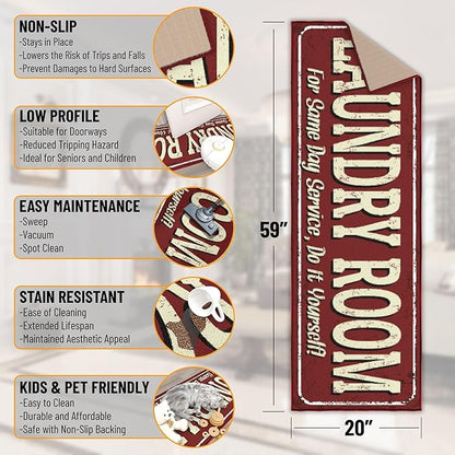 Ottomanson 20" x 59" Laundry Room Rug - Non-Slip Mat for Laundry & Mudroom - Durable, Stain-Resistant, and Easy to Clean - Perfect for High-Traffic Areas - Runner Rug for Entryway Bathroom, Red