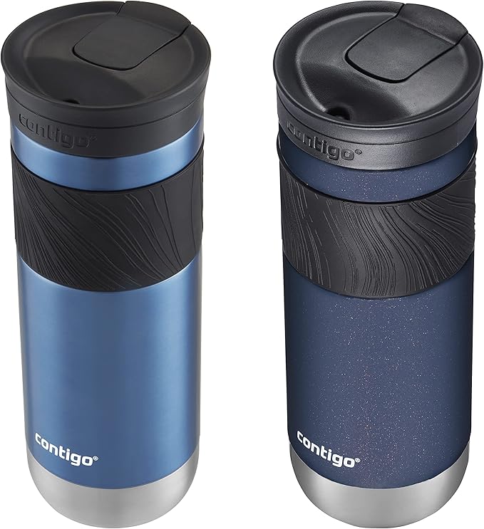 Contigo SNAPSEAL Insulated Stainless Steel Travel Mug with Grip 20oz. Blue Corn Transparent Satin & Midnight Berry