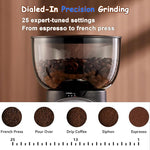 Load image into Gallery viewer, Electric Conical Burr Coffee Bean Grinder with 25 Precise Settings, Touchscreen Adjustable Electric Burr Mill with LED Screen &amp; Anti-static Device, Organ-Style Powder Blower