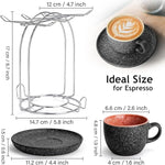 Load image into Gallery viewer, MIAMIO – 2.7 Oz Ceramic Stackable Espresso Cups with Saucers and Metal Stand, Set of 6 Espresso Cup, Demitasse Cups, Coffee Mugs for Espresso, Latte, Café Mocha &amp; Tea – Las Palmitas Collection