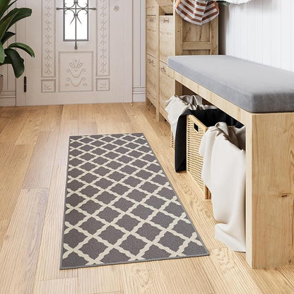 Ottomanson Hallway Runner Rug 2'2" x 6' Non Slip Trellis Area Rugs Easy to Clean Laundry Rug Runner Durable & Pet Friendly Floor Carpet Runners for Hallways Entryway Living Room Kitchen, Gray