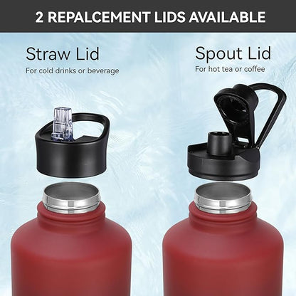 HASLE OUTFITTERS Half Gallon Insulated Water Bottles 64 oz, Stainless Steel Metal Water Jug with 2 Lids Keep Cold 48h/Hot 24h, Leak Proof & BPA-Free Water Flask Jug(Ruby Purple Gradient,1)