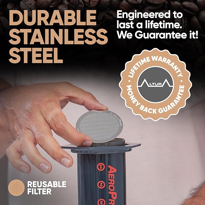 ALTURA The DISC Stainless Steel Filter for AeroPress Coffee Makers – Reusable Metal Filter Replacement for Rich Flavor, Travel, and Eco-Friendly Brewing