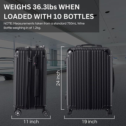 Wine Bottle Suitcase | Holds 10 Standard 750 ML Size Bottles | Universal Airplane Luggage Case, TSA Approved Wheeled Bag For Professionals and Consumers, Gift For Wine Lovers & Connoisseurs (24 IN)