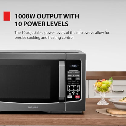 TOSHIBA EM131A5C-BS Countertop Microwave Ovens 1.2 Cu Ft, 12.4" Removable Turntable Smart Humidity Sensor 12 Auto Menus Mute Function ECO Mode Easy Clean Interior Black Color 1000W