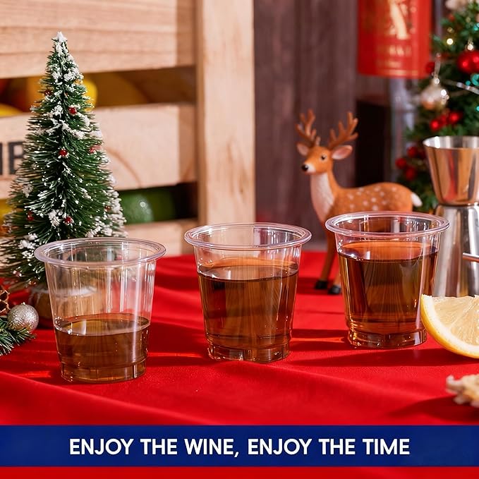 JOLLY CHEF 500 Pack Plastic Shot Glasses, 1 oz Clear Disposable Jelly Cups Reusable Perfect for Wine Tasting, Whiskey, Food Samples, Halloween, Thanksgiving Party, Wedding, Christmas