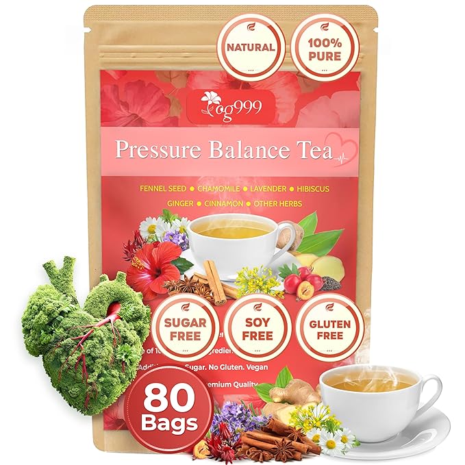 TOG999, Upgraded Pressure Balance Herbal Tea - 80 Tea Bags | Heart Functional Tea | Blend of 9 Natural Herbs | Caffeine-Free, Sugar-Free, Vegan-Friendly