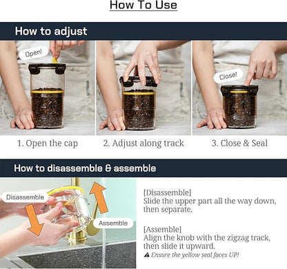 Size Adjustable Coffee Canister - Airtight Storage Container for Coffee Beans and Grounds, Tea, Spice (Small)