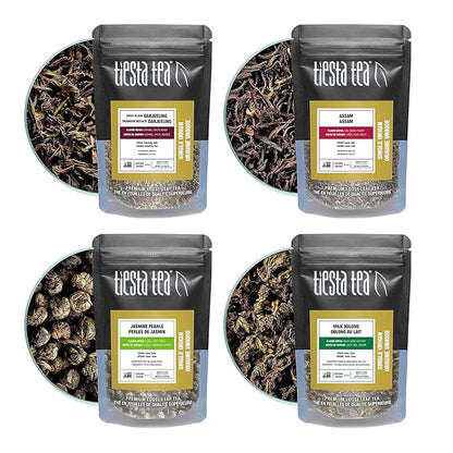 Tiesta Tea - Single Origin Tea Sampler Dry Flight Set, Loose Leaf, High to Low Caffeine, Makes Hot & Iced, Assorted Brew Sets with Green, White, Black & Oolong, 7 Resealable Sample Pouches