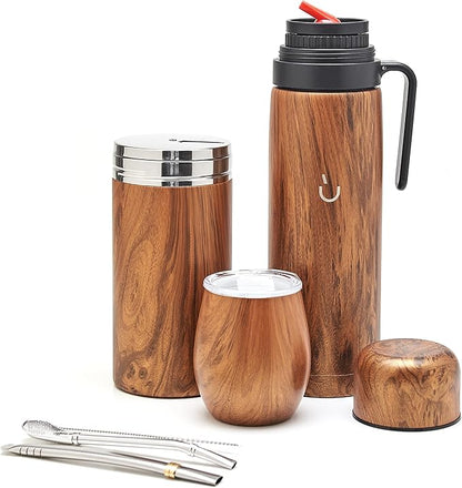 BALIBETOV Complete Yerba Mate Set - Modern Mate Gourd, Thermal Flask, Yerba Container, Bombilla and Cleaning Brush Included - All Premium Quality 304 18/8 Stainless Steel